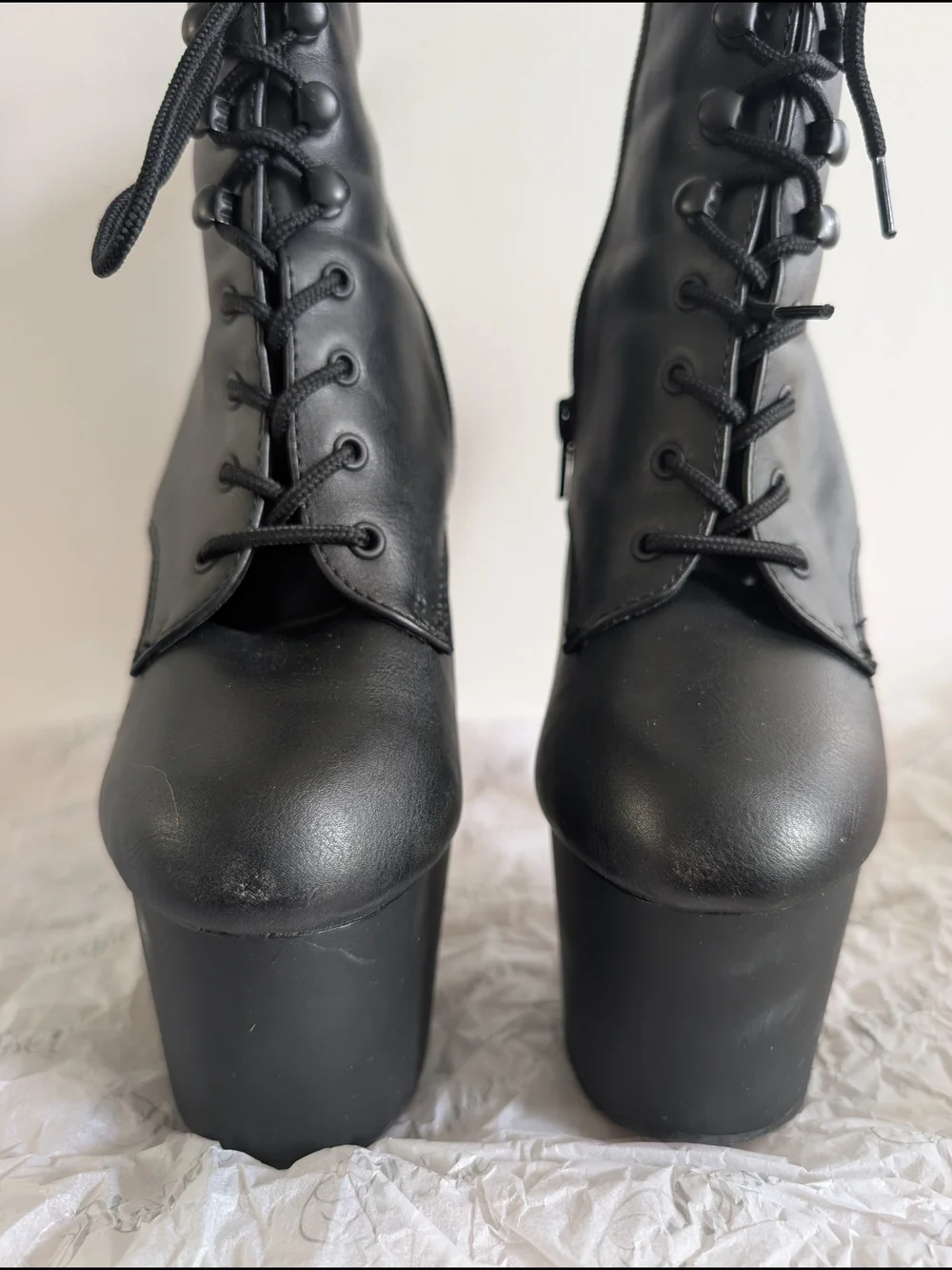 Pleaser Black Lace-Up Platform Ankle Boots